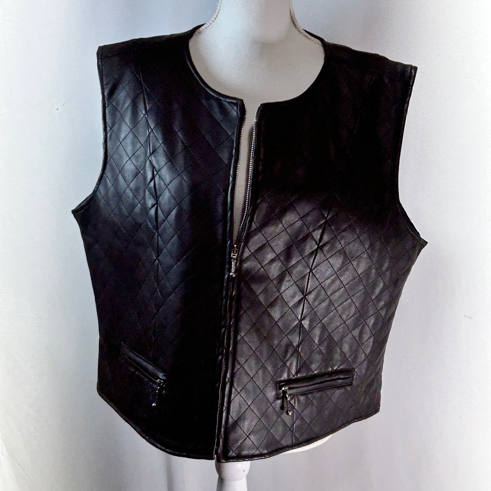 Northwest Territory Plus Quilted Faux Leather Zip Front Vest Women's 2X Black